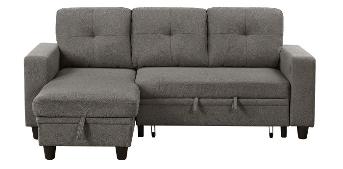 Homelegance 9705DB-32AVC 2 pc Morian dark brown boucle fabric sectional sofa reversible storage chaise storage arms and pop up sleep area