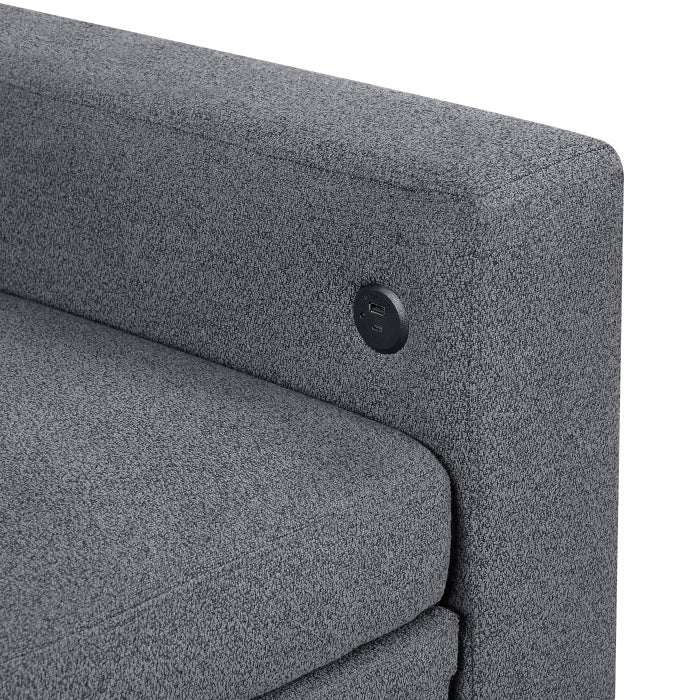 Homelegance 9705GY-32AVC 2 pc Morian grey boucle fabric sectional sofa reversible storage chaise storage arms and pop up sleep area