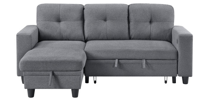 Homelegance 9705GY-32AVC 2 pc Morian grey boucle fabric sectional sofa reversible storage chaise storage arms and pop up sleep area