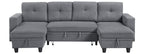 Homelegance 9705GY-42AVC 3 pc Morian grey boucle fabric double chaise sectional sofa storage chaises storage arms and pop up sleep area