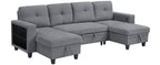 Homelegance 9705GY-42AVC 3 pc Morian grey boucle fabric double chaise sectional sofa storage chaises storage arms and pop up sleep area