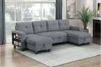 Homelegance 9705GY-42AVC 3 pc Morian grey boucle fabric double chaise sectional sofa storage chaises storage arms and pop up sleep area