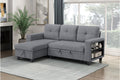 Homelegance 9705GY-32AVC 2 pc Morian grey boucle fabric sectional sofa reversible storage chaise storage arms and pop up sleep area