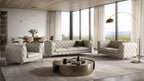 Global United 970BG-2PC 2 pc Divanitalia modern style beige genuine leather sofa and love seat set all over tufting