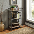 Acme 97162 Itzel antique oak finish wood sandy black metal 3 tier book case shelf unit