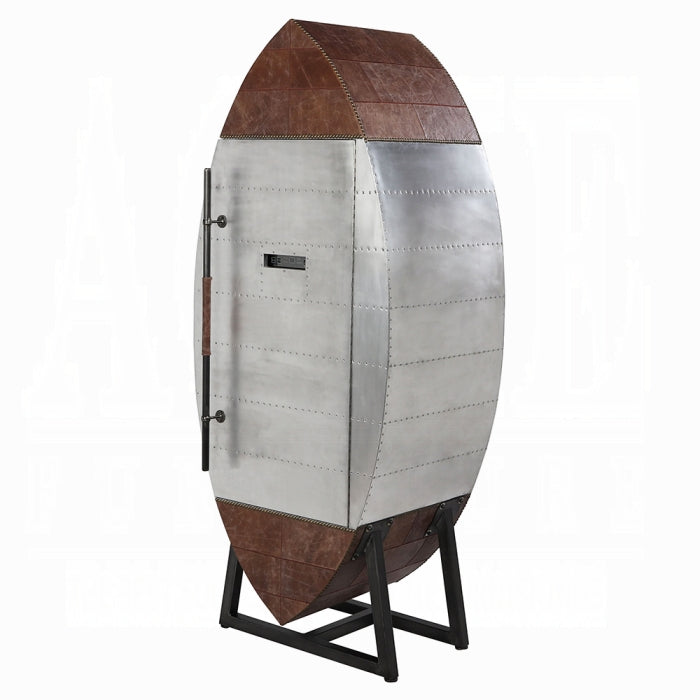 Acme 97195 Brancaster aluminum riveted finish vintage brown top grain leather wine cooler cabinet