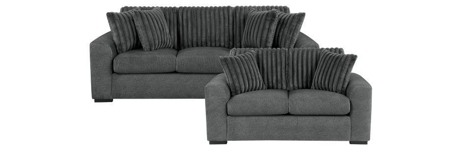 Homelegance 9720DG-SL 2 pc Holleman dark gray textured fabric sofa and love seat set
