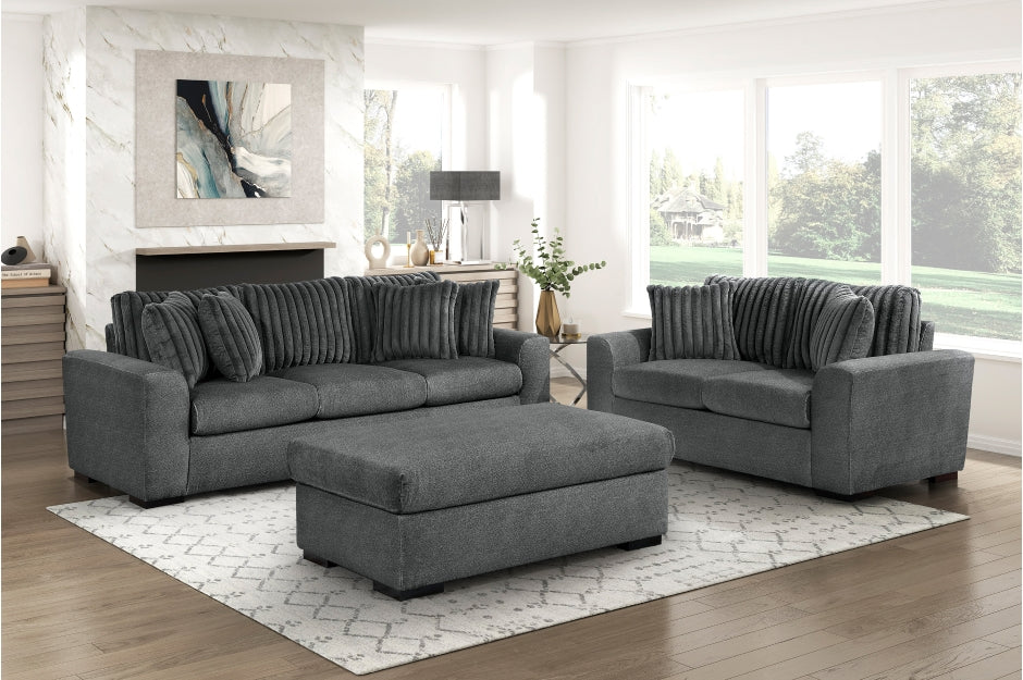 Homelegance 9720DG-SL 2 pc Holleman dark gray textured fabric sofa and love seat set