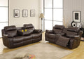 Homelegance 9724BRW-2PC 2 pc marille dark brown bonded leather match double reclining sofa and love seat set