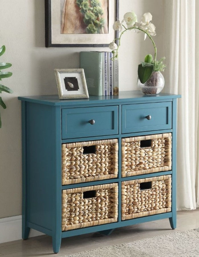 Acme 97418 Flavius teal finish wood hall entry console table with drawers and basket fronts