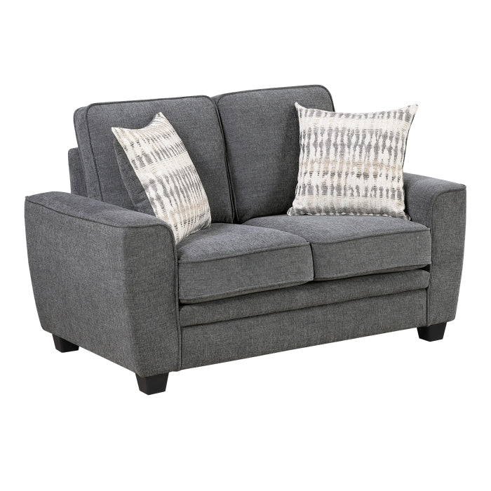 Zander Dark Grey Chenille Sofa and Love Seat Set with Rounded Arms – 9745DG-2PC
