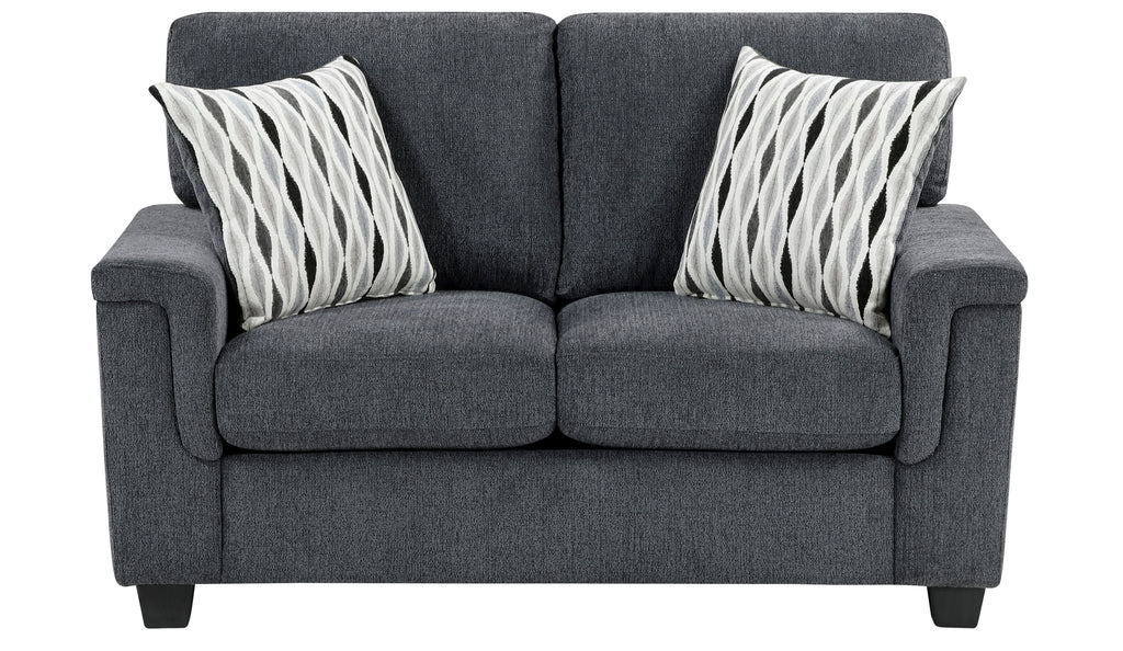 Chelsea Dark Grey Chenille Squared Arm Sofa & Love Seat Set – 9746DG-2PC