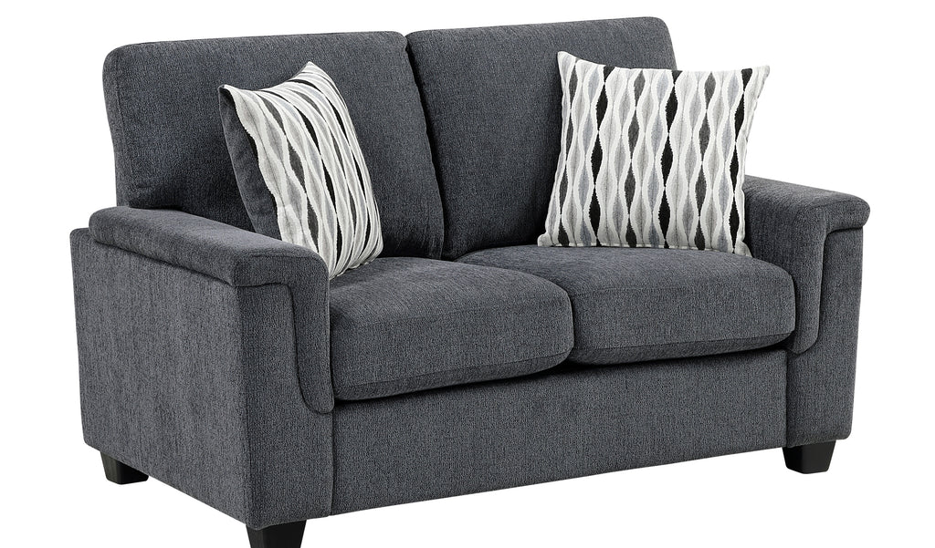 Chelsea Dark Grey Chenille Squared Arm Sofa & Love Seat Set – 9746DG-2PC