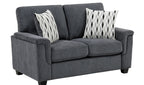 Chelsea Dark Grey Chenille Squared Arm Sofa & Love Seat Set – 9746DG-2PC