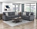 Chelsea Dark Grey Chenille Squared Arm Sofa & Love Seat Set – 9746DG-2PC