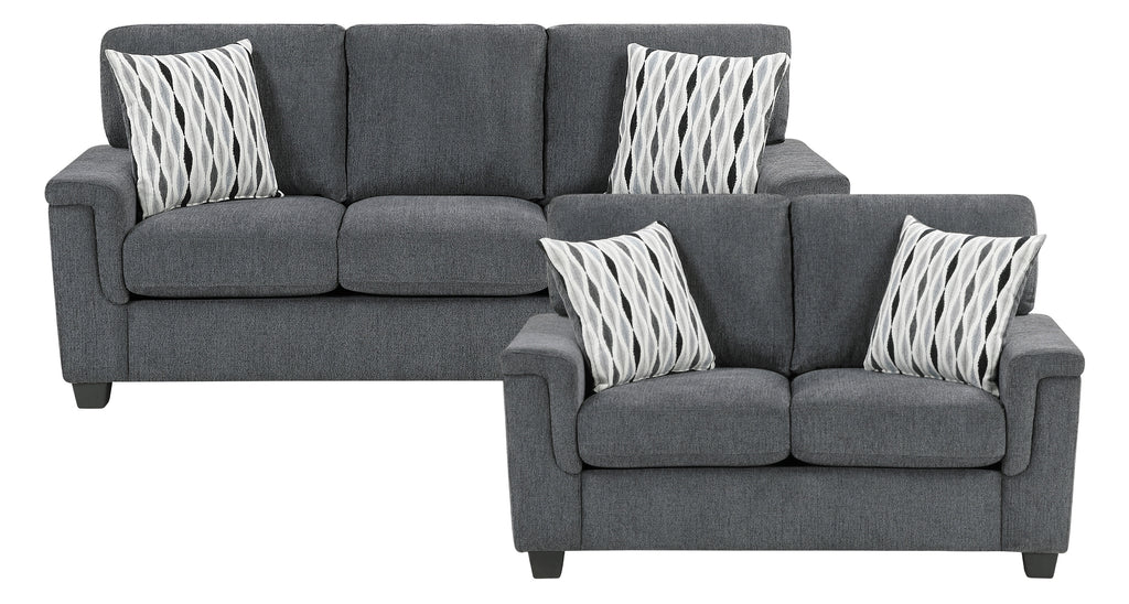 Chelsea Dark Grey Chenille Squared Arm Sofa & Love Seat Set – 9746DG-2PC