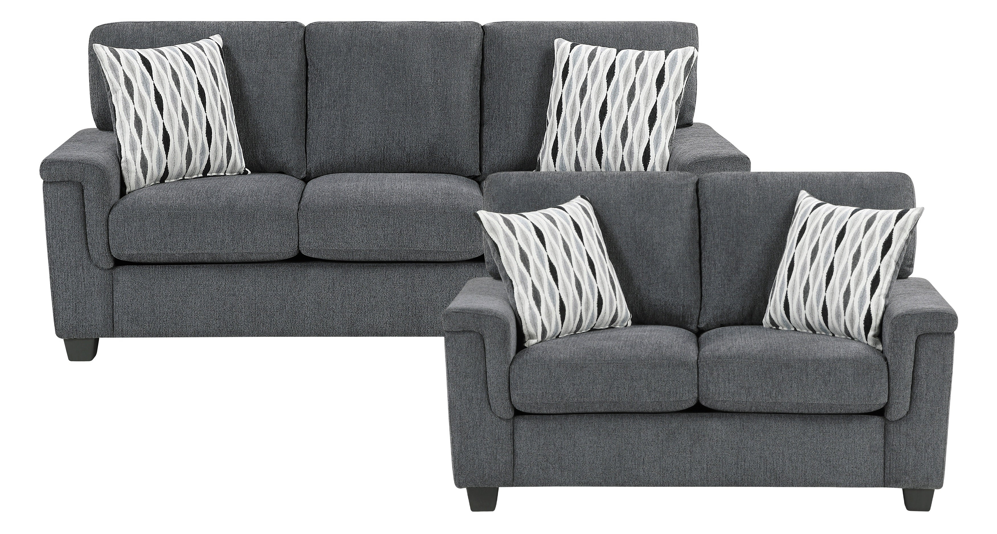 Chelsea Dark Grey Chenille Squared Arm Sofa & Love Seat Set – 9746DG-2PC