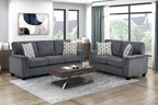 Chelsea Dark Grey Chenille Squared Arm Sofa & Love Seat Set – 9746DG-2PC