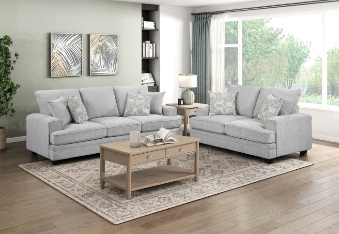 Homelegance 9747SN-2PC 2 pc Sarah stone grey chenille fabric sofa and love seat set squared arms