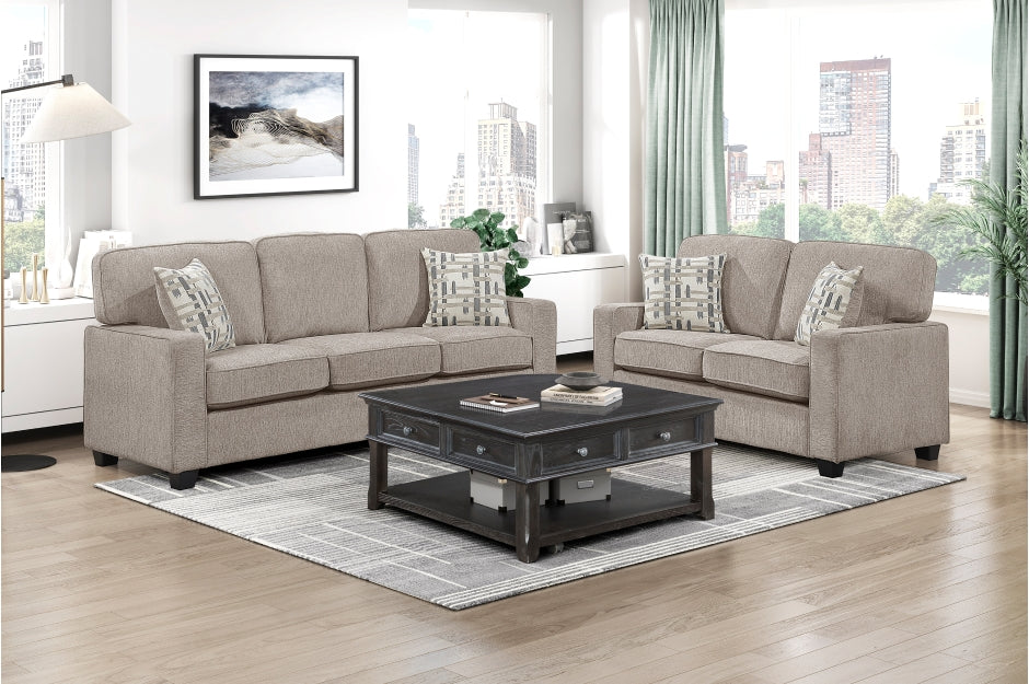 Homelegance 9748TPE-2PC 2 pc Francis taupe chenille fabric sofa and love seat set square arms