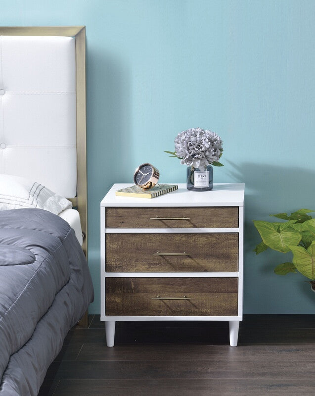 Acme 97551 Lurel white / weathered oak finish wood 3 drawer nightstand bed side end table