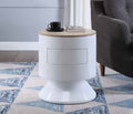 Acme 97596 Orren ellis murtaz otith modern natural and white high gloss finish round end table