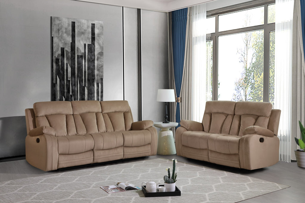 Global United Parsons II Beige Bella Fabric 2-Piece Sofa and Love Seat Set with Recliner Ends – 9760BEI-2PC