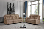 Global United Parsons II Beige Bella Fabric 2-Piece Sofa and Love Seat Set with Recliner Ends – 9760BEI-2PC