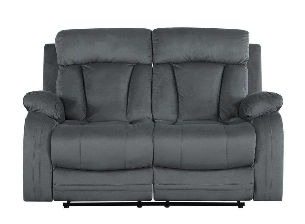 Global United 9760GR-2PC 2 pc Parsons II gray bella fabric sofa and love seat with recliner ends