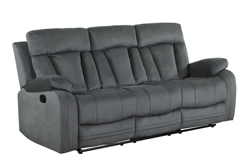 Global United 9760GR-2PC 2 pc Parsons II gray bella fabric sofa and love seat with recliner ends