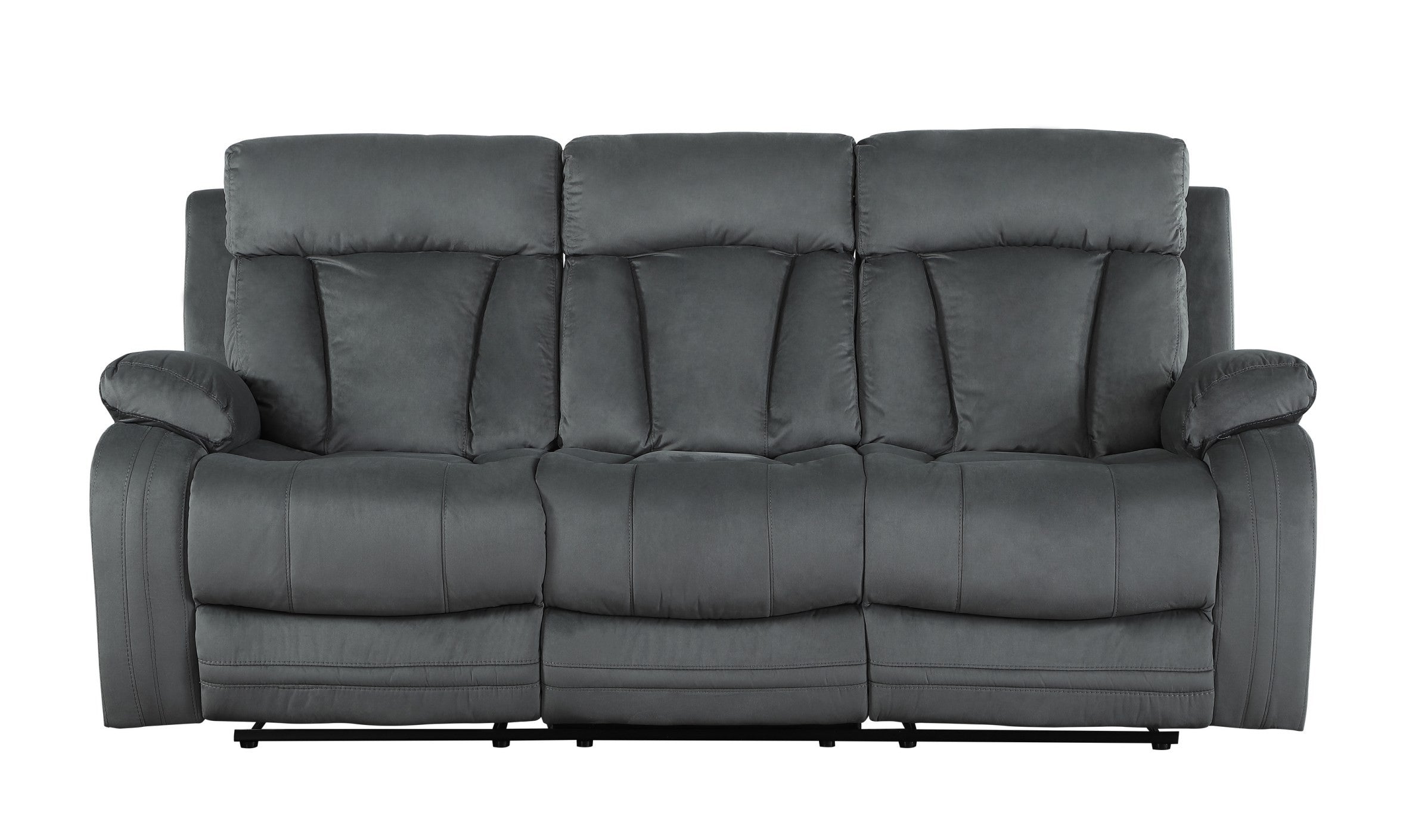 Global United 9760GR-2PC 2 pc Parsons II gray bella fabric sofa and love seat with recliner ends