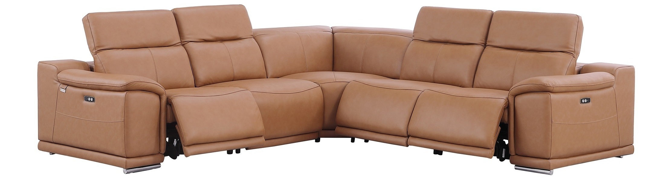 Global United 9762CG-5PC 5 pc DivanItalia cognac italian leather power reclining sectional sofa adjustable headrests