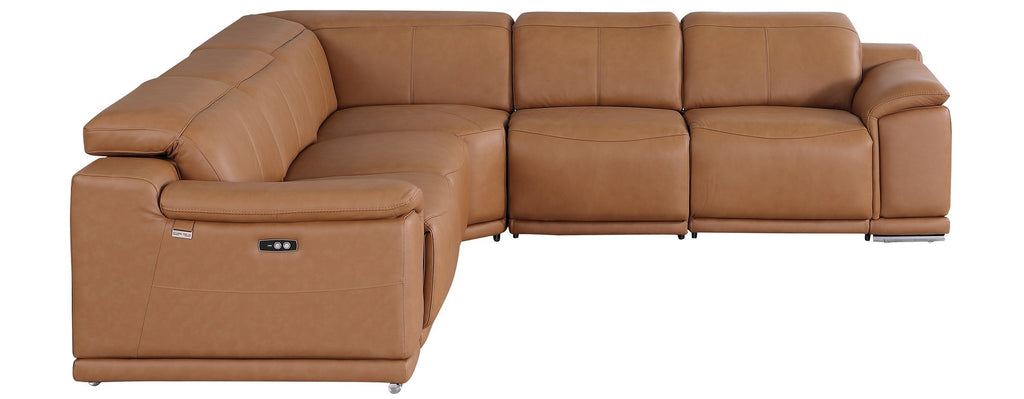 Global United 9762CG-5PC 5 pc DivanItalia cognac italian leather power reclining sectional sofa adjustable headrests
