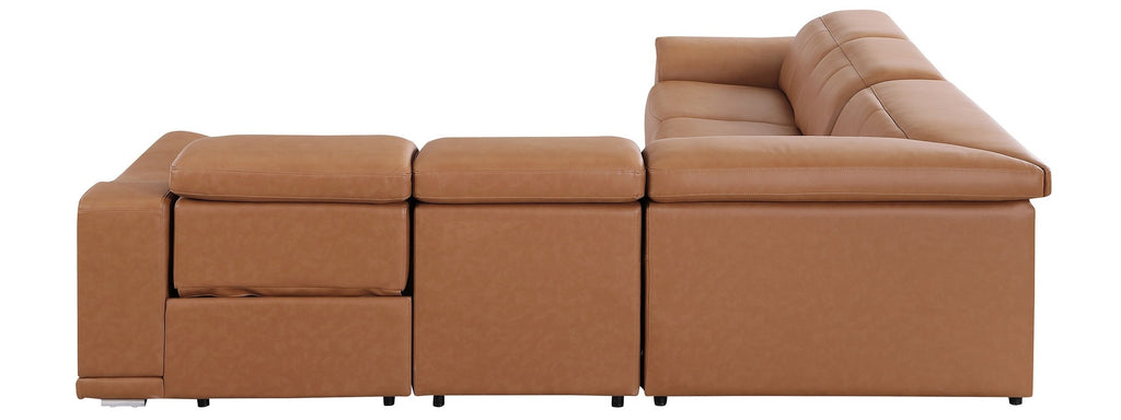 Global United 9762CG-5PC 5 pc DivanItalia cognac italian leather power reclining sectional sofa adjustable headrests