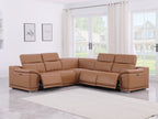 Global United 9762CG-5PC 5 pc DivanItalia cognac italian leather power reclining sectional sofa adjustable headrests
