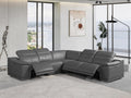 Global United 9762DG-5PC 5 pc DivanItalia dark grey italian leather power reclining sectional sofa adjustable headrests