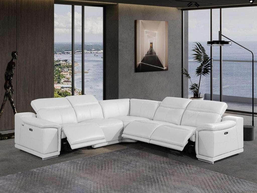 Global United 9762WH-5PC 5 pc DivanItalia white italian leather power reclining sectional sofa adjustable headrests