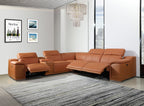 Global United 9762CM-6PC 6 pc DivanItalia camel italian leather power reclining sectional sofa adjustable headrests