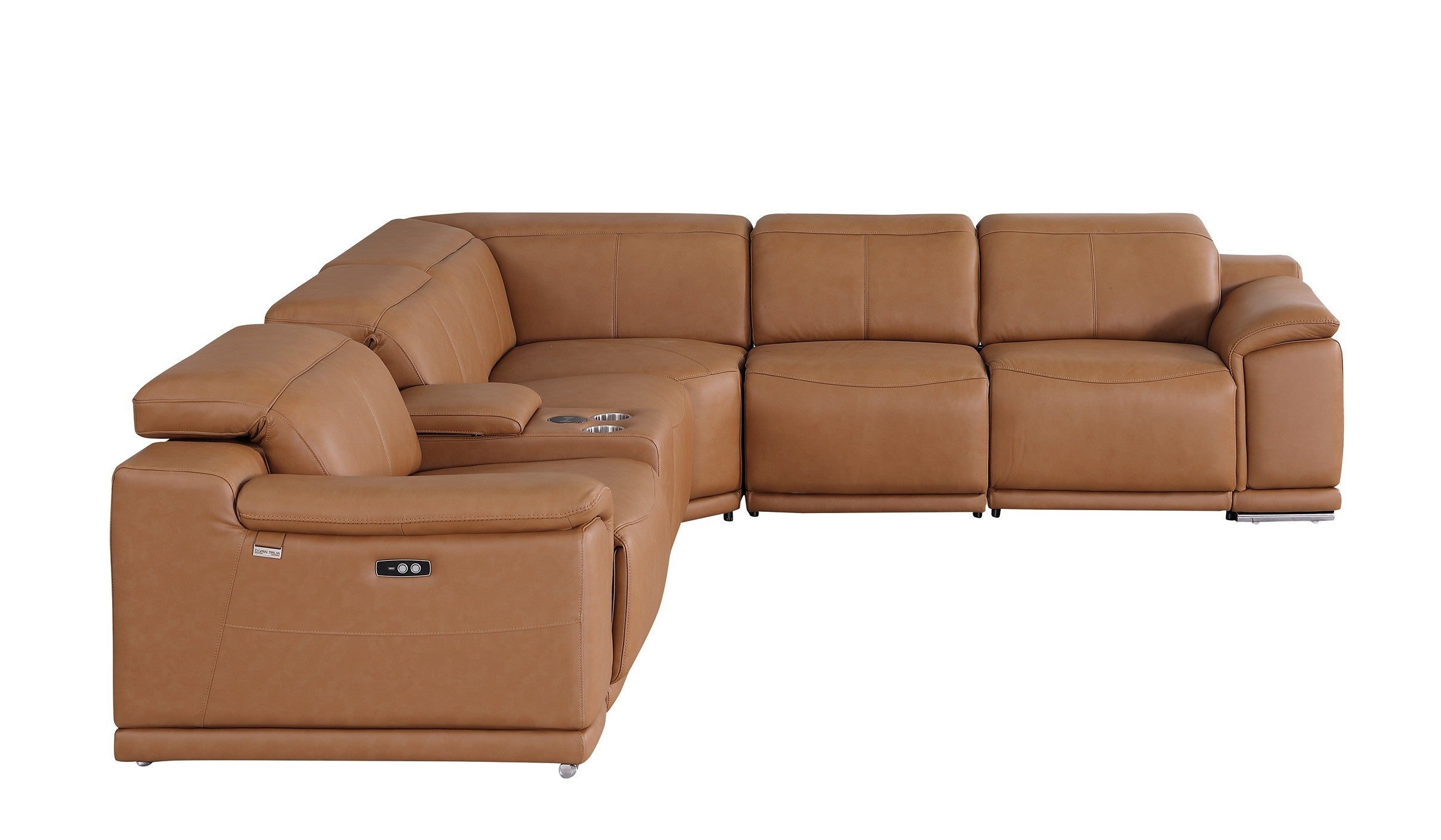 Global United 9762CG-6PC 6 pc DivanItalia cognac italian leather power reclining sectional sofa adjustable headrests