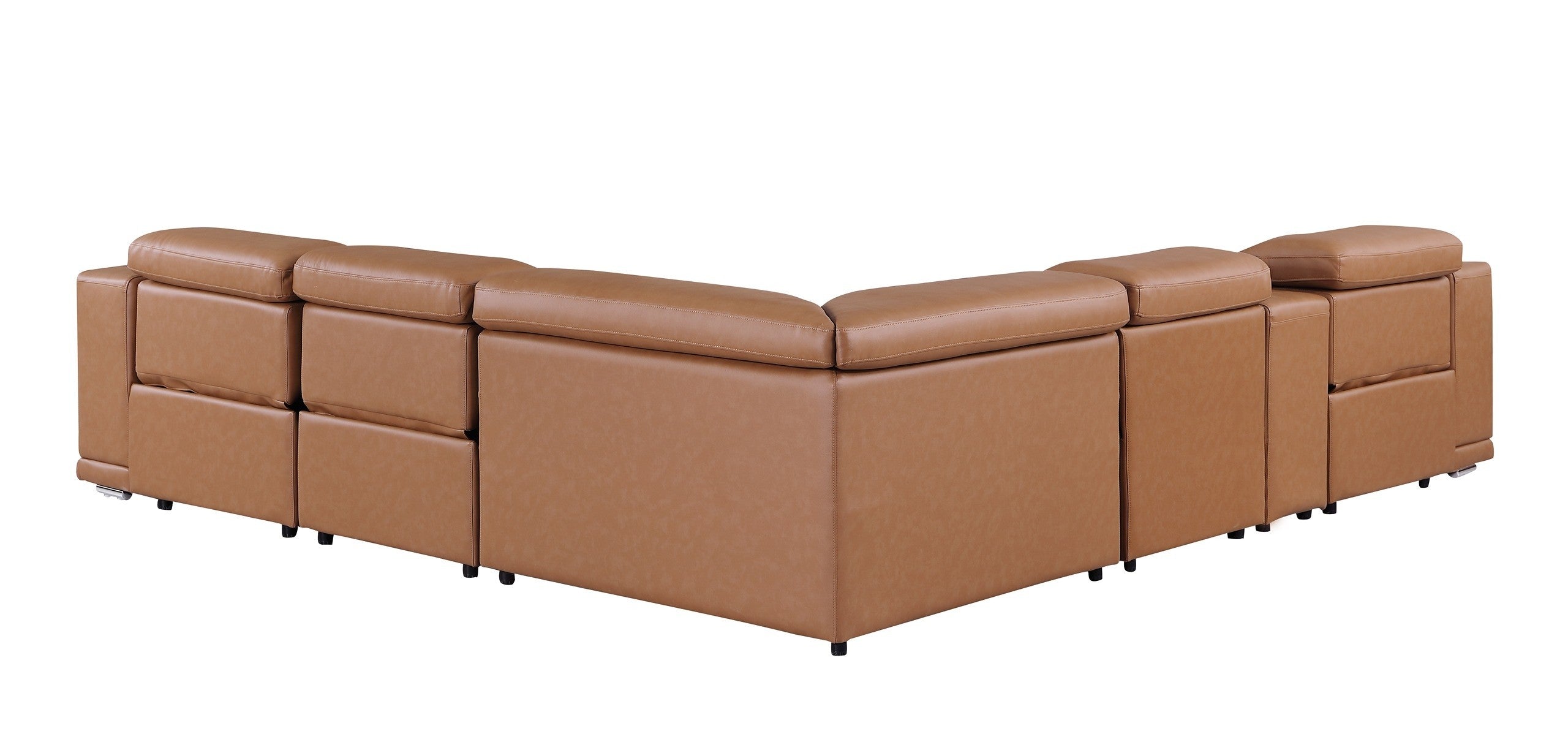 Global United 9762CG-6PC 6 pc DivanItalia cognac italian leather power reclining sectional sofa adjustable headrests