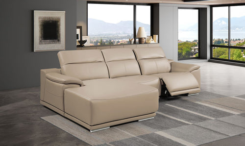 DivanItalia Beige Italian Leather 3-Piece Power Reclining Sectional with Chaise – 9762BEI-3PC-CH