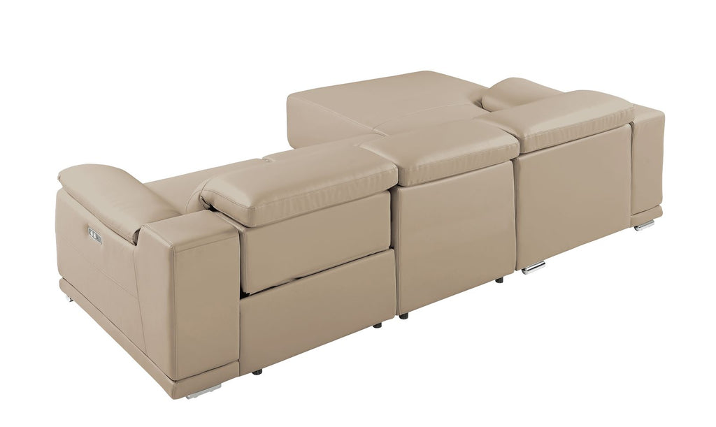 DivanItalia Beige Italian Leather 3-Piece Power Reclining Sectional with Chaise – 9762BEI-3PC-CH