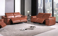 Global United DivanItalia Camel Italian Leather 2-Piece Power Reclining Sofa and Love Seat with Adjustable Headrests – 9762CM-2PC