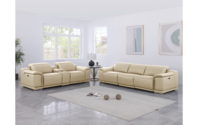 Global United 9762BG-2PC-CN 2 pc DivanItalia beige italian leather power reclining sofa and love seat adjustable headrests