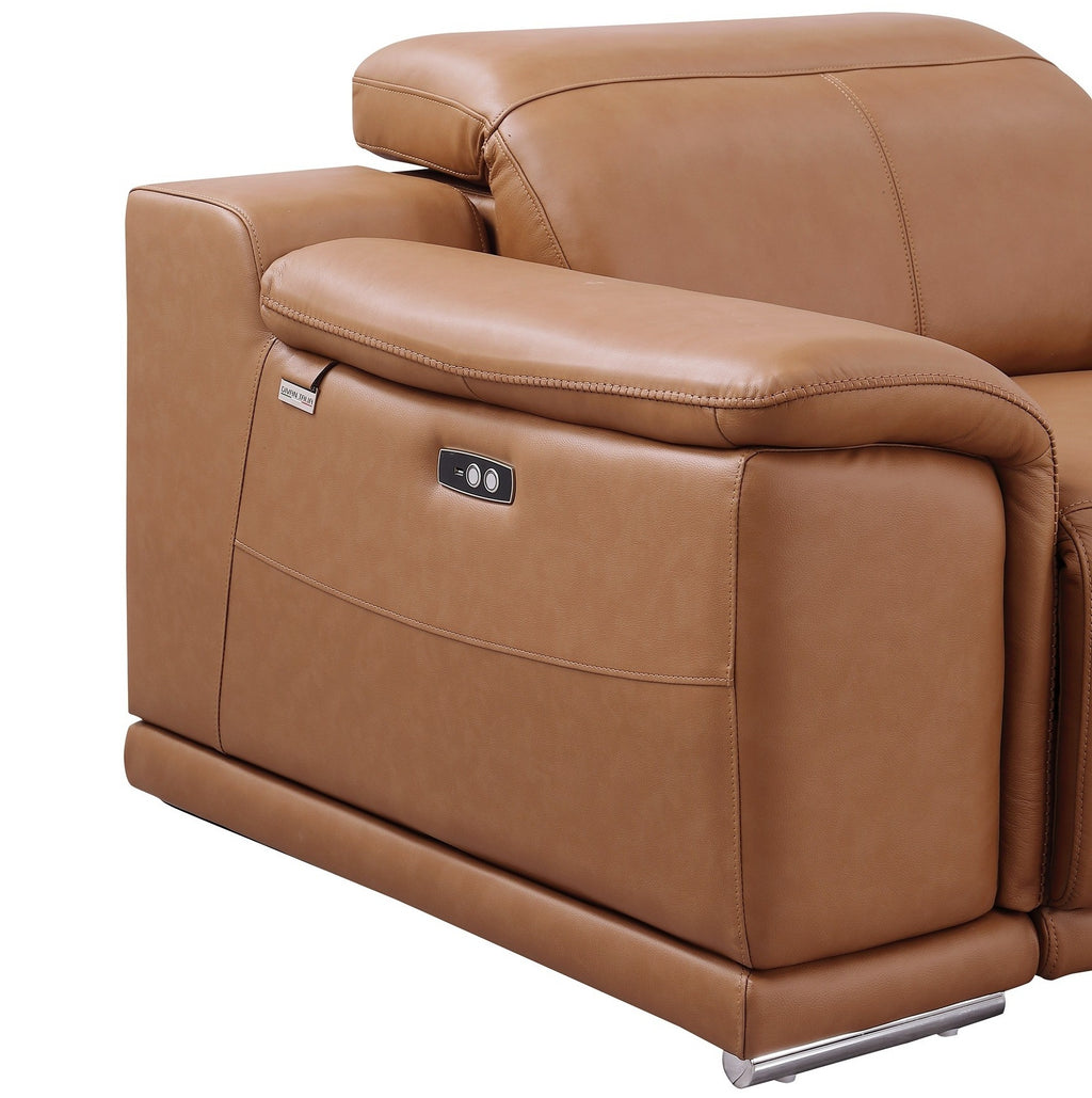 Global United 9762CG-5PC 5 pc DivanItalia cognac italian leather power reclining sectional sofa adjustable headrests