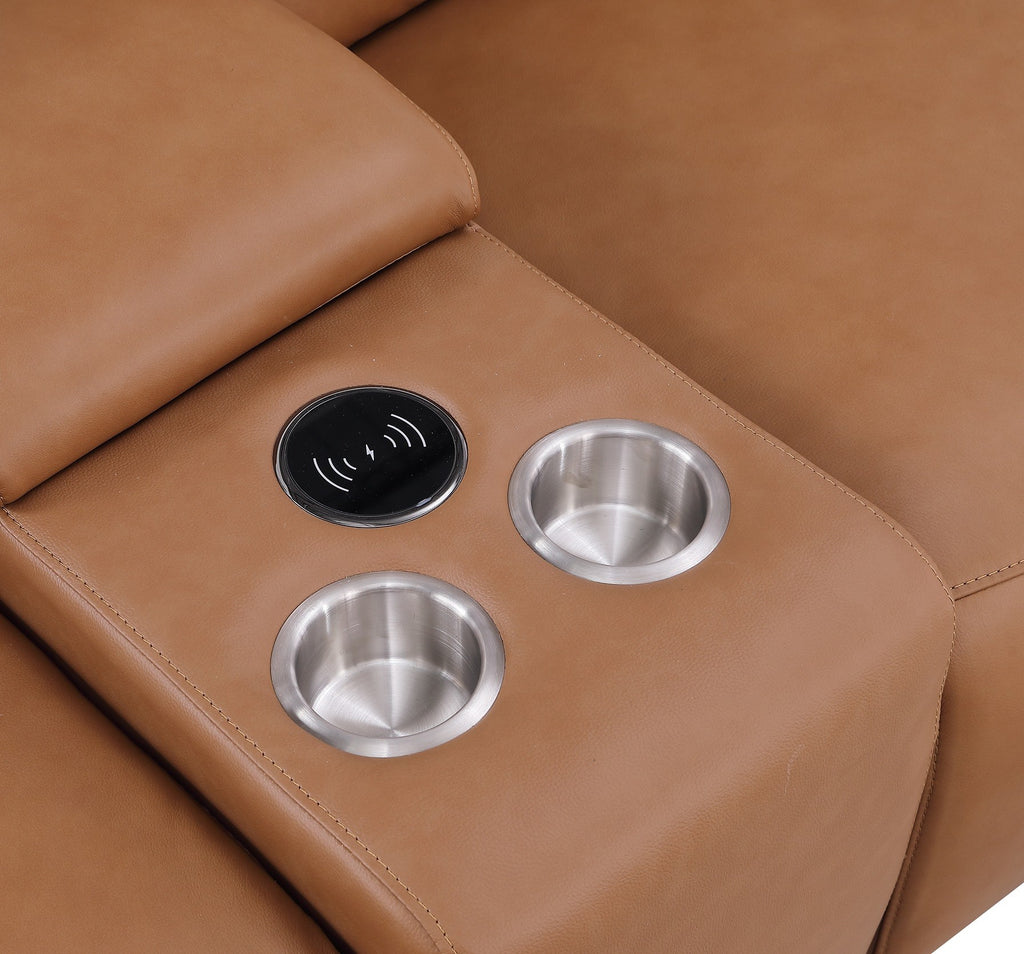 Global United 9762CG-6PC 6 pc DivanItalia cognac italian leather power reclining sectional sofa adjustable headrests