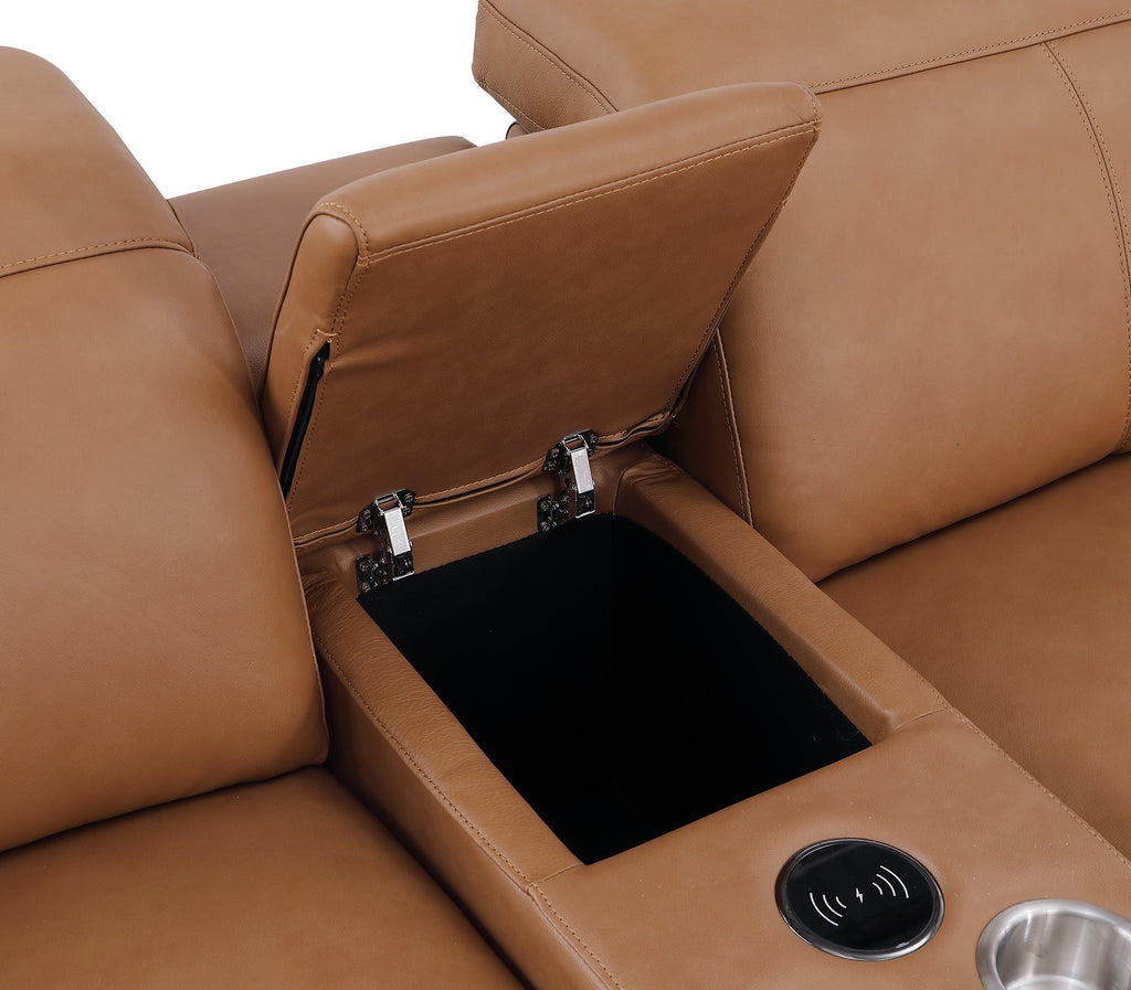 Global United 9762CG-6PC 6 pc DivanItalia cognac italian leather power reclining sectional sofa adjustable headrests