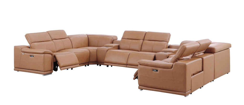 Global United 9762CG-10PC 10 pc DivanItalia cognac italian leather power reclining sectional sofa adjustable headrests