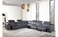 Global United 9762GY-8PC 8 pc DivanItalia grey italian leather power reclining sectional sofa adjustable headrests