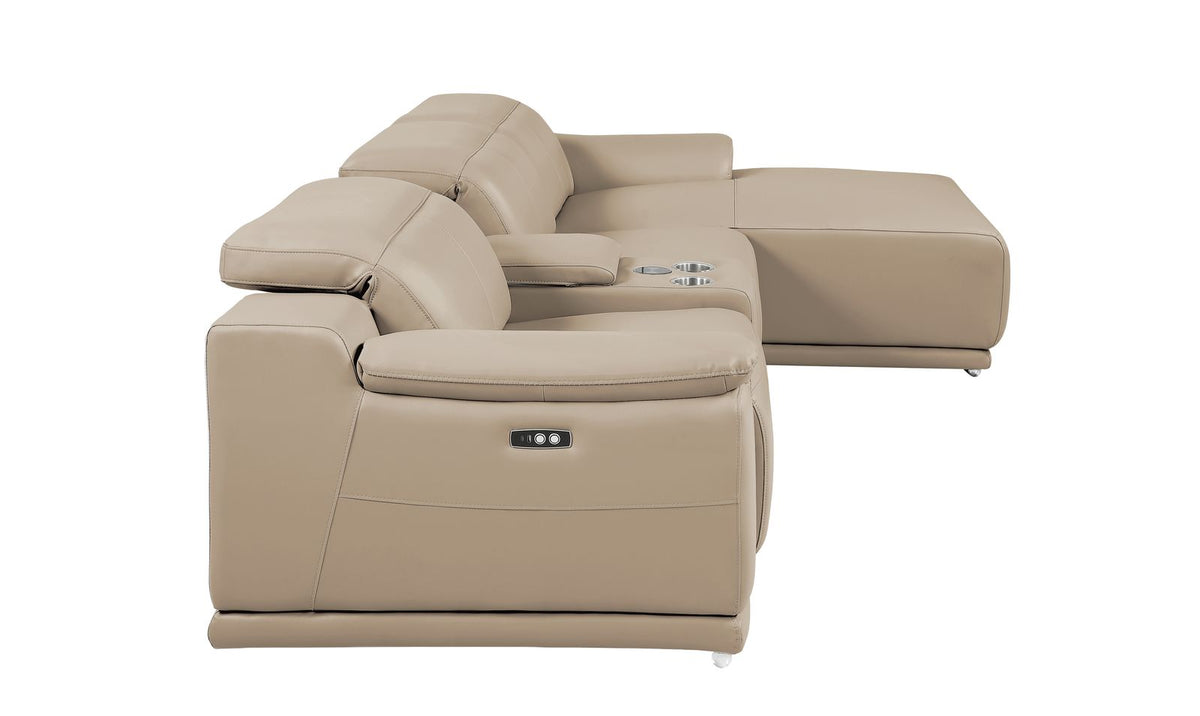 DivanItalia Beige Italian Leather 4-Piece Power Reclining Sectional with Chaise – 9762BEI-4PC-CH